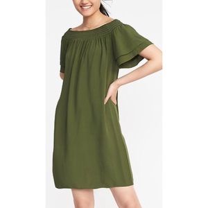 Olive Green Off The Shoulder Dress.